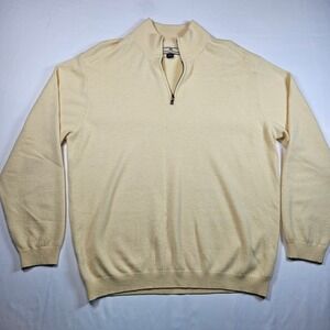 Tommy Bahama Mens 100% Cashmere Quarter Zip Sweater Yellow Mock Neck Size Medium